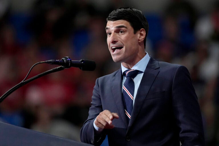 Rob Bresnahan speaks at a campaign rally for Republican presidential nominee former President Donald Trump, Aug. 17, 2024, in Wilkes-Barre, Pennsylvania.