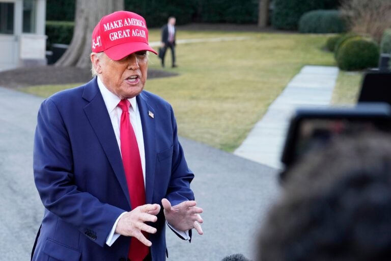 Donald Trump speaks to reporters