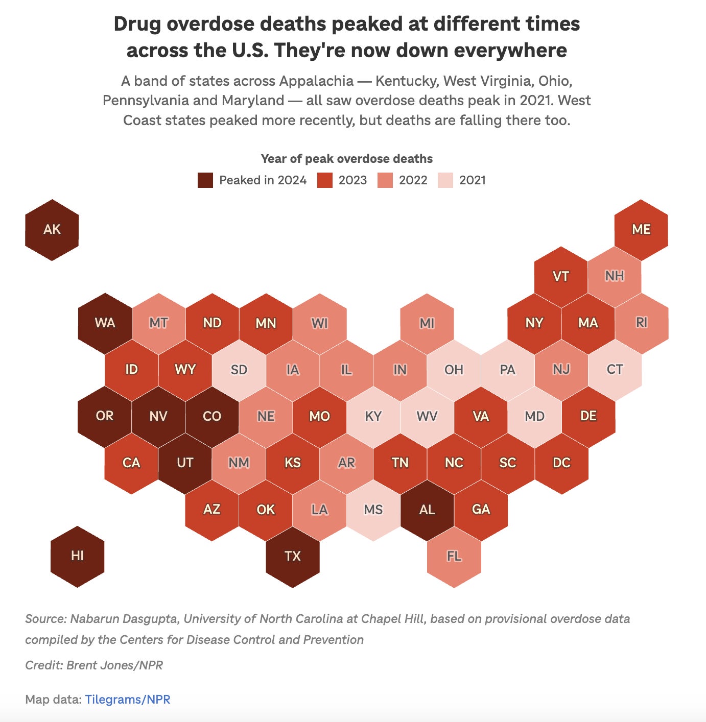 a data map showing overdose trends across the U.S.