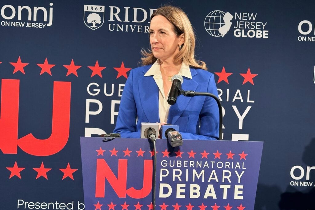 Mikie Sherrill speaking at a podium