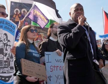 Ras Baraka addressing the crowd at a rally