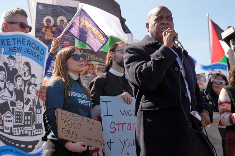 Ras Baraka addressing the crowd at a rally