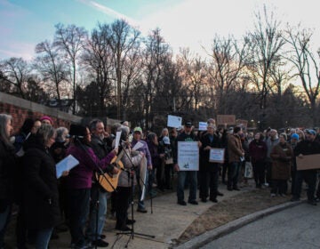 Residents gather in Glenside in the aftermath of the SPS fire to protest ongoing federal budget and workforce cuts on March 4, 2025.