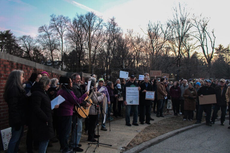 Residents gather in Glenside in the aftermath of the SPS fire to protest ongoing federal budget and workforce cuts on March 4, 2025.