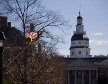 The Maryland Capitol building can be seen against a blue skyline