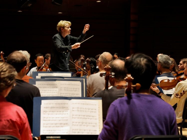 Conductor Marin Alsop leads the Philadelphia Orchestra