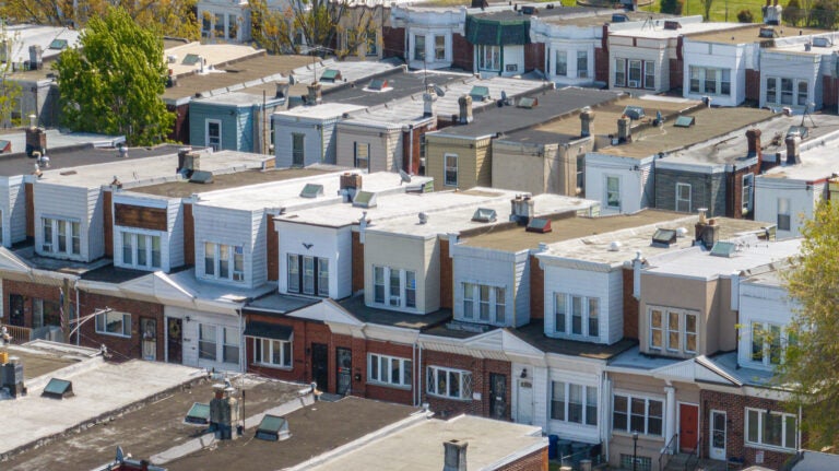 aerial view of residential blocks in Philly