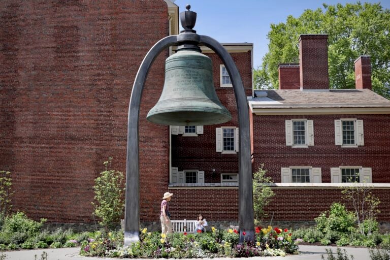 The Bicentennial Bell in the center of the garden