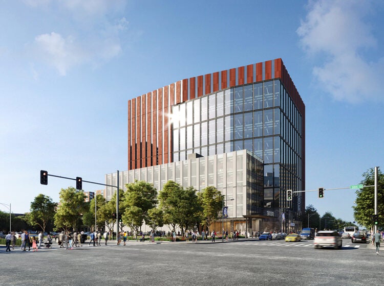An artist rendering of a building at 3838 Market Street in Philadelphia
