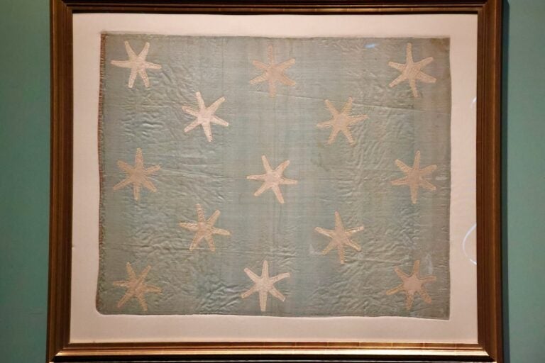 The Commander in Chief's Standard, AKA George Washington's Headquarters Flag on display at the Museum of The American Revolution