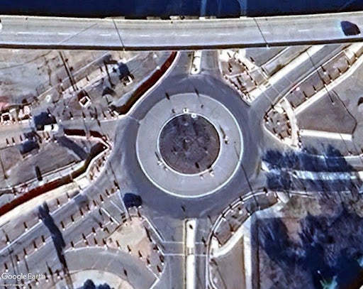 An overhead shot of a roundabout