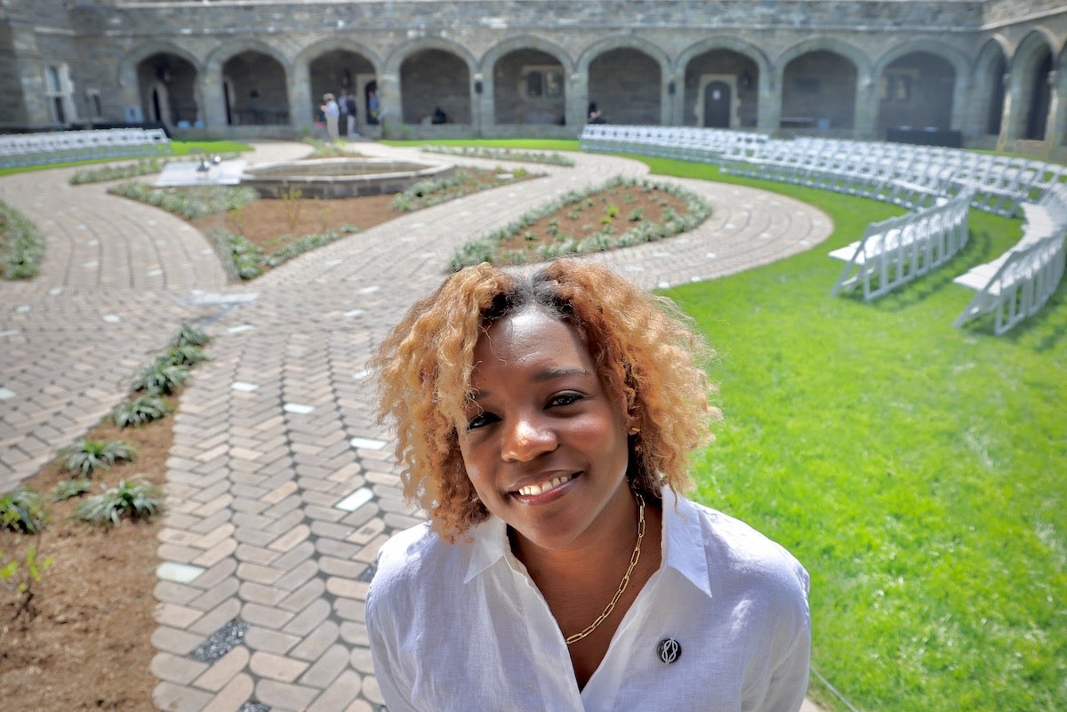 Artist Nekisha Durrett in front of Nekisha Durrett's braided pathways