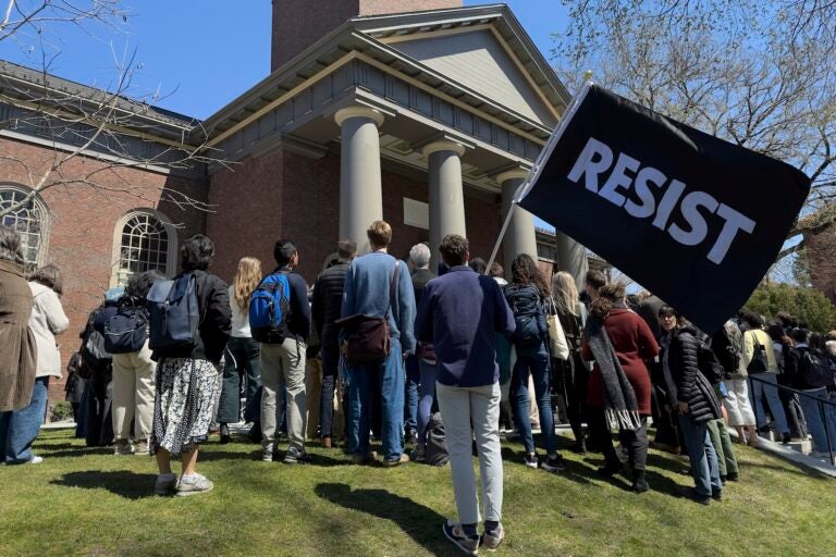 Education Trump Harvard Students, faculty and members of the Harvard University community rally