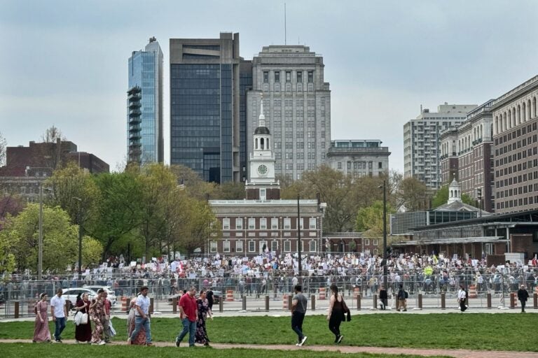 People gather in Philadelphia for a protest against the Trump administration