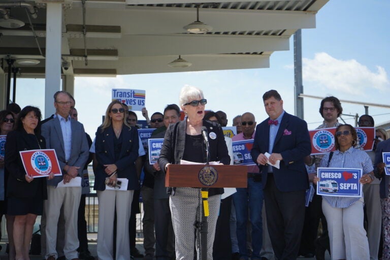 septa-press-conference-paoli-station-KC-043025-01 State Senator Carolyn Comitta addresses the media at Paoli Station