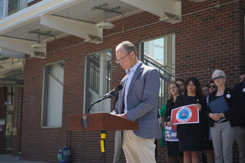 State Sen. John Kane speaking at Paoli Station