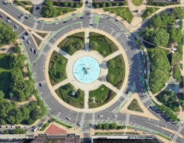An overhead shot of a roundabout