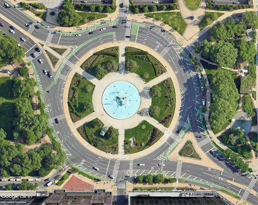 An overhead shot of a roundabout