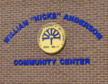 The sign on the exterior of the community center
