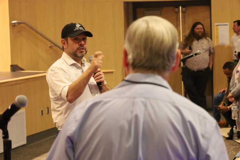Gallego03 Sen. Ruben Gallego of Arizona, a Democrat, fields questions from Bucks County residents during a “town hall” in Levittown.