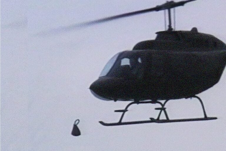 Helicopter for MOVE bombing During the MOVE bombing in Philadelphia on May 13, 1985, a Pennsylvania State Police helicopter, flown by Philadelphia Police Department aviators, was used to drop an explosive device on the MOVE house.