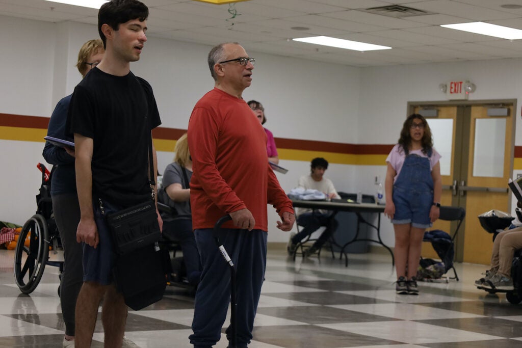 Actors rehearsing at The Haverford School for the Acting Without Boundaries