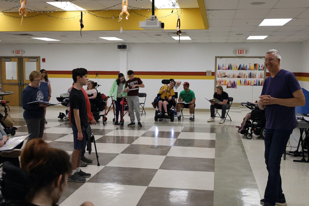 Neil Hartley at rehearsal with students at the Haverford School for the Acting Without Boundaries