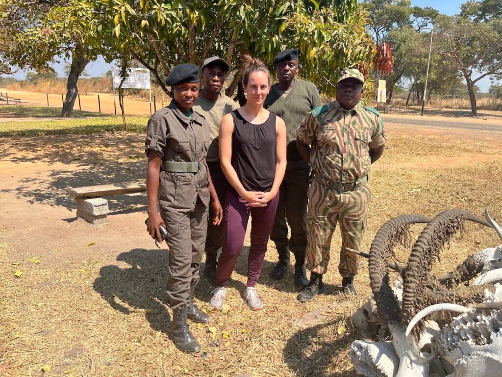 Heather Huntington with community anti-poaching unit in Zambia