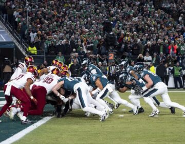 Eagles run the ball into the end zone right at the 1 yard line