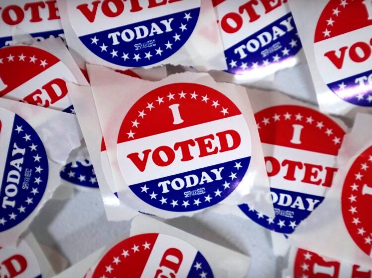 Election 2024 Voter Fraud Iowa ''I voted'' stickers are seen in a county election office on Election Day.