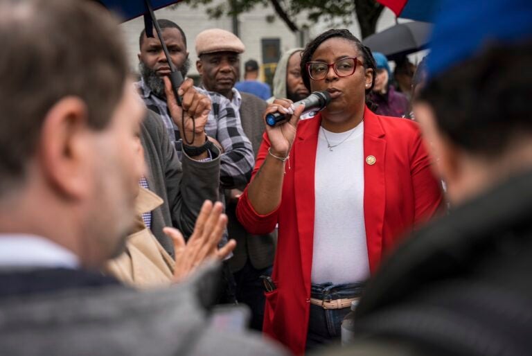 Immigration Protest Mayor Arrested Congresswoman Rep. LaMonica McIver demands the release of Newark Mayor Ras Baraka after his arrest while protesting outside an ICE detention prison, Friday, May 9, 2025, in Newark, N.J,