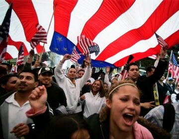 Many people at a protest march