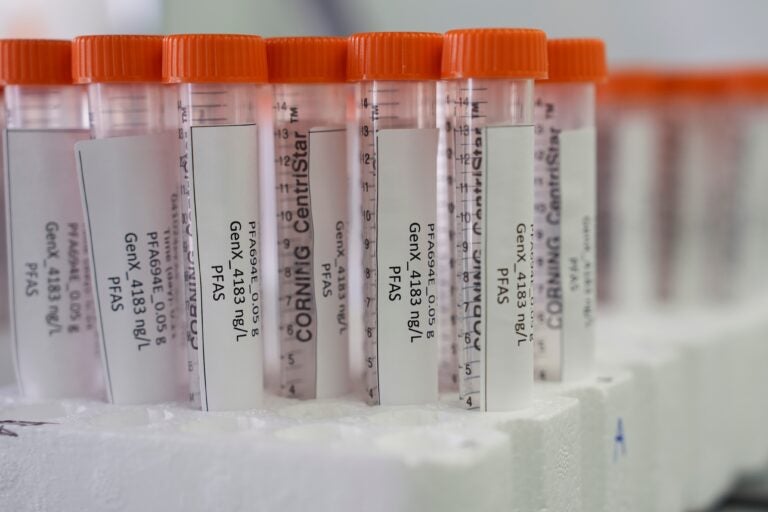pfas-forever-chemicals-samples Vials containing samples of PFAS