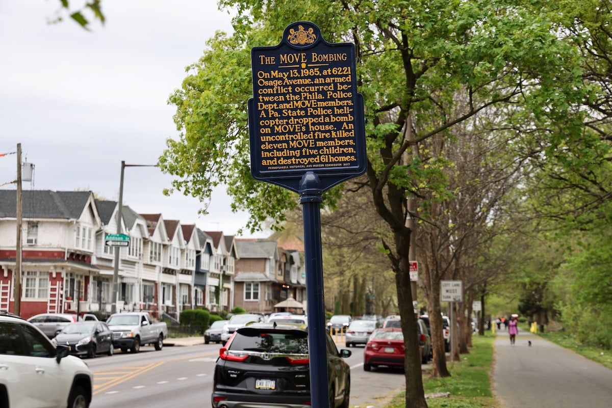 2025 04 21-e lee-philadelphia osage avenue-move bombing memorial marker 63rd street Move Bombing historic marker on Osage Avenue in Philadelphia