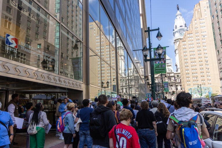 Public transit supporters rallied outside SEPTA headquarters