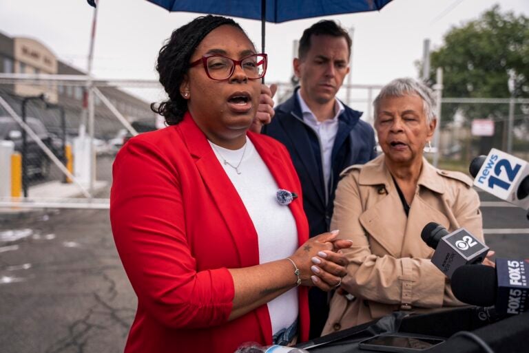 Immigration Protest Mayor Arrested LaMonica McIver speaking to the media