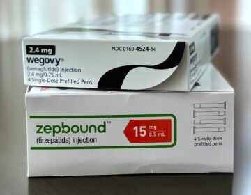 Boxes for the medications Wegovy and Zepbound