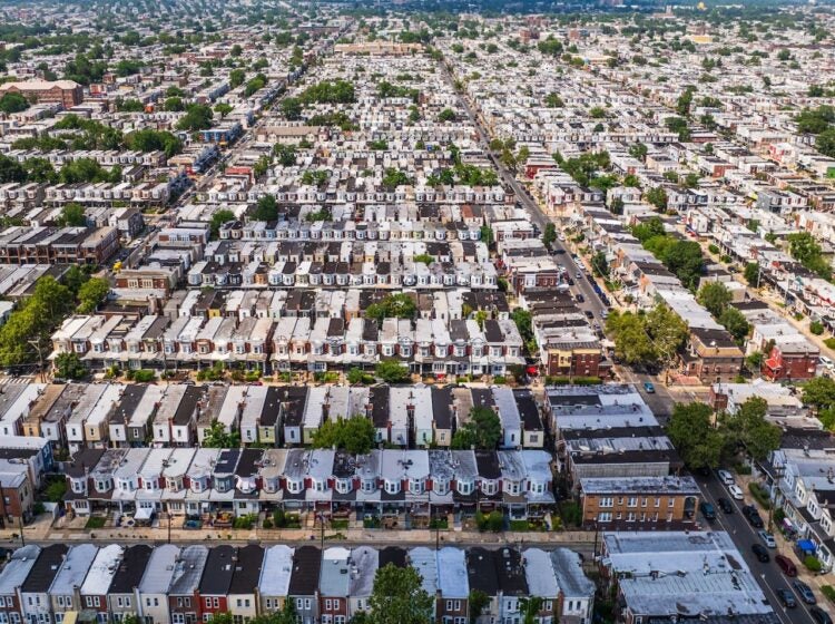 An aerial view of residential streets in West Philadelphia