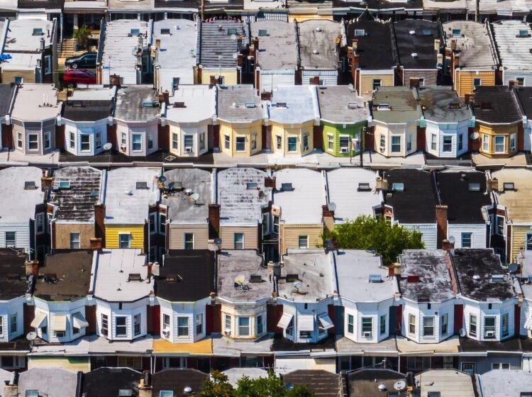 An aerial view of residential streets in West Philadelphia