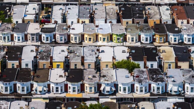 An aerial view of residential streets in West Philadelphia