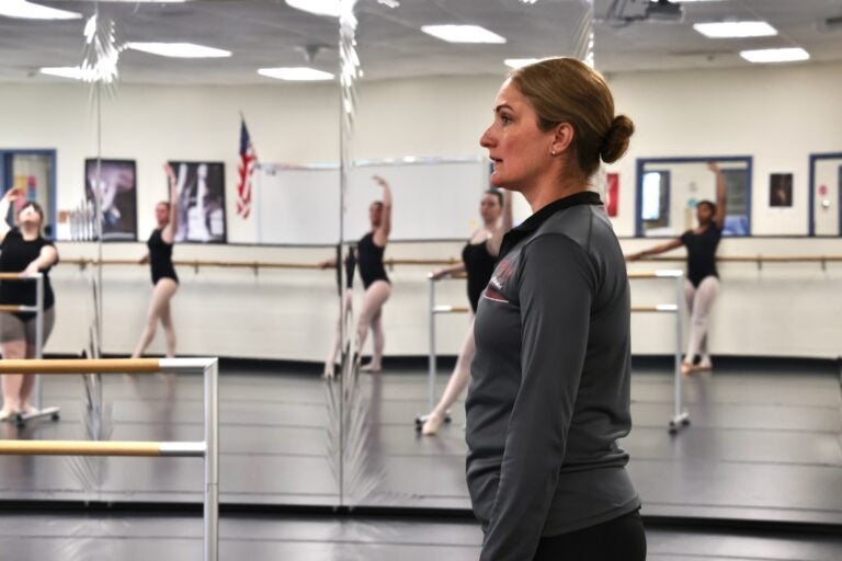 Lauren Gebhart in the studio teaching a class to her students