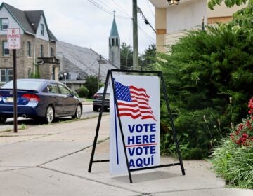 2025 06 10-e lee-collingswood nj mcdaid hall-primary election mclaughlin hall A sign welcomes voters to McLaughlin Hall in Collingswood during New Jersey's primary election on June, 10, 2025