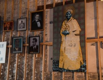 images and artifacts on display on the wall