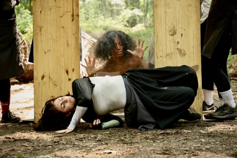 Dancers perform in the woods of the Schuylkill Center