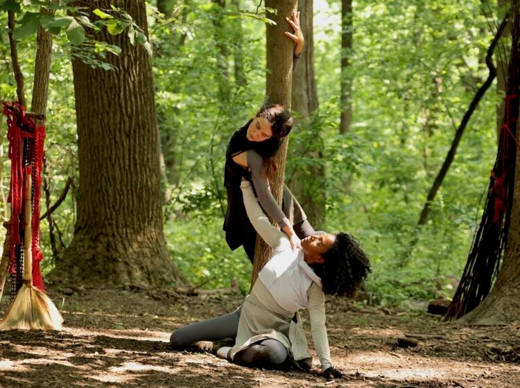 Dancers perform in the woods of the Schuylkill Center