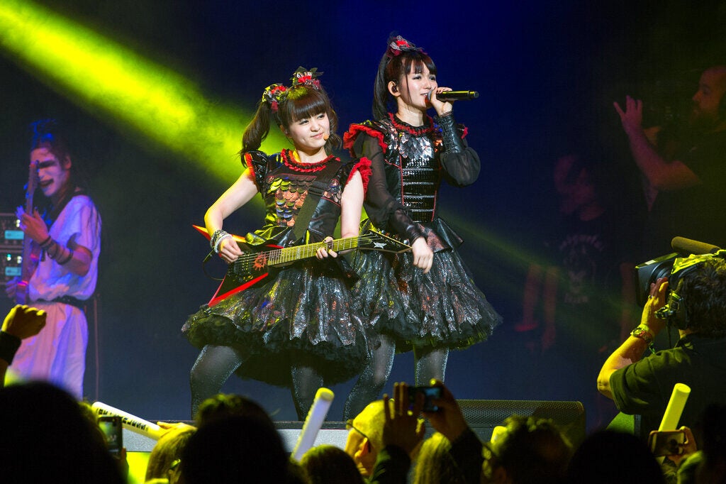 The band BABYMETAL performs live on stage