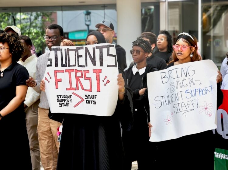Camden high school students at protest in Trenton