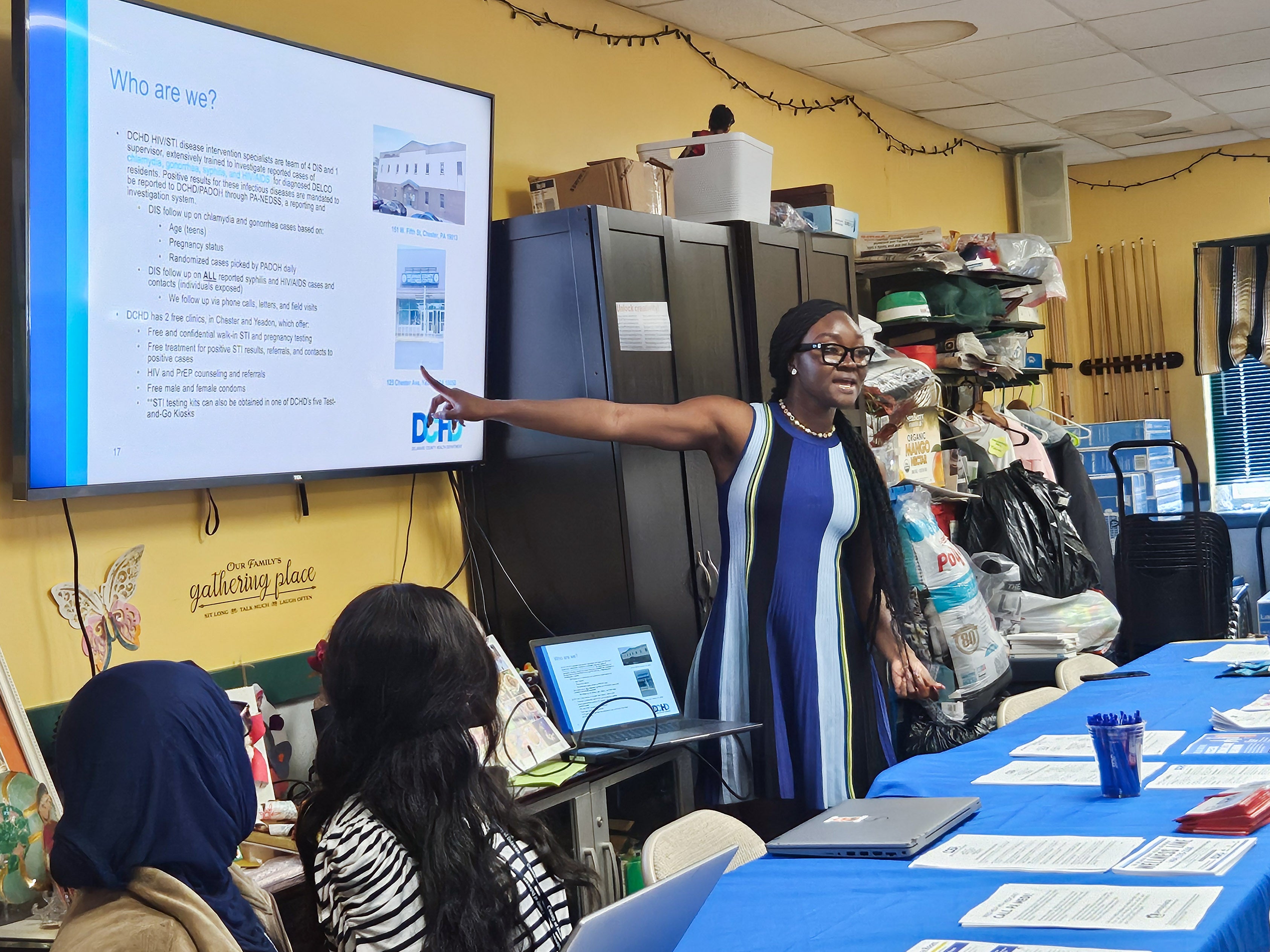 a Delaware County Health Department staff member leads a presentation