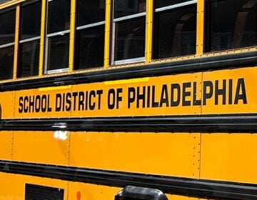 File: An electric school bus parked at Lamberton Elementary in West Philadelphia