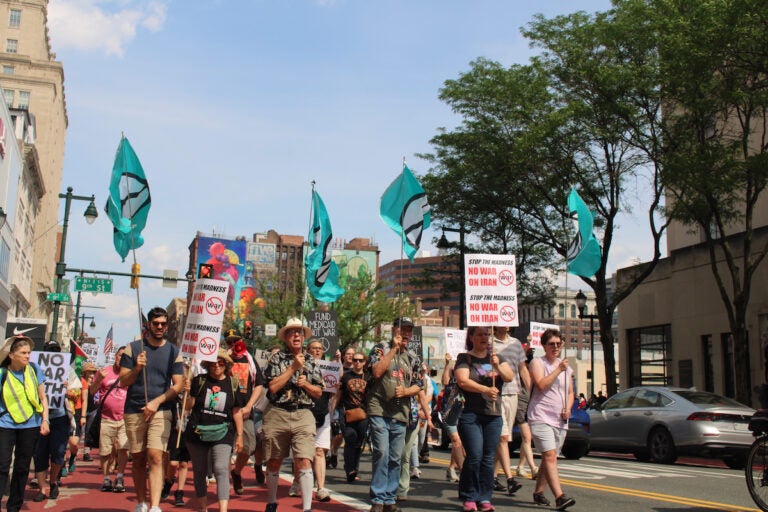 People march in Philadelphia, calling for the U.S. to not become involved in the Israel-Iran war